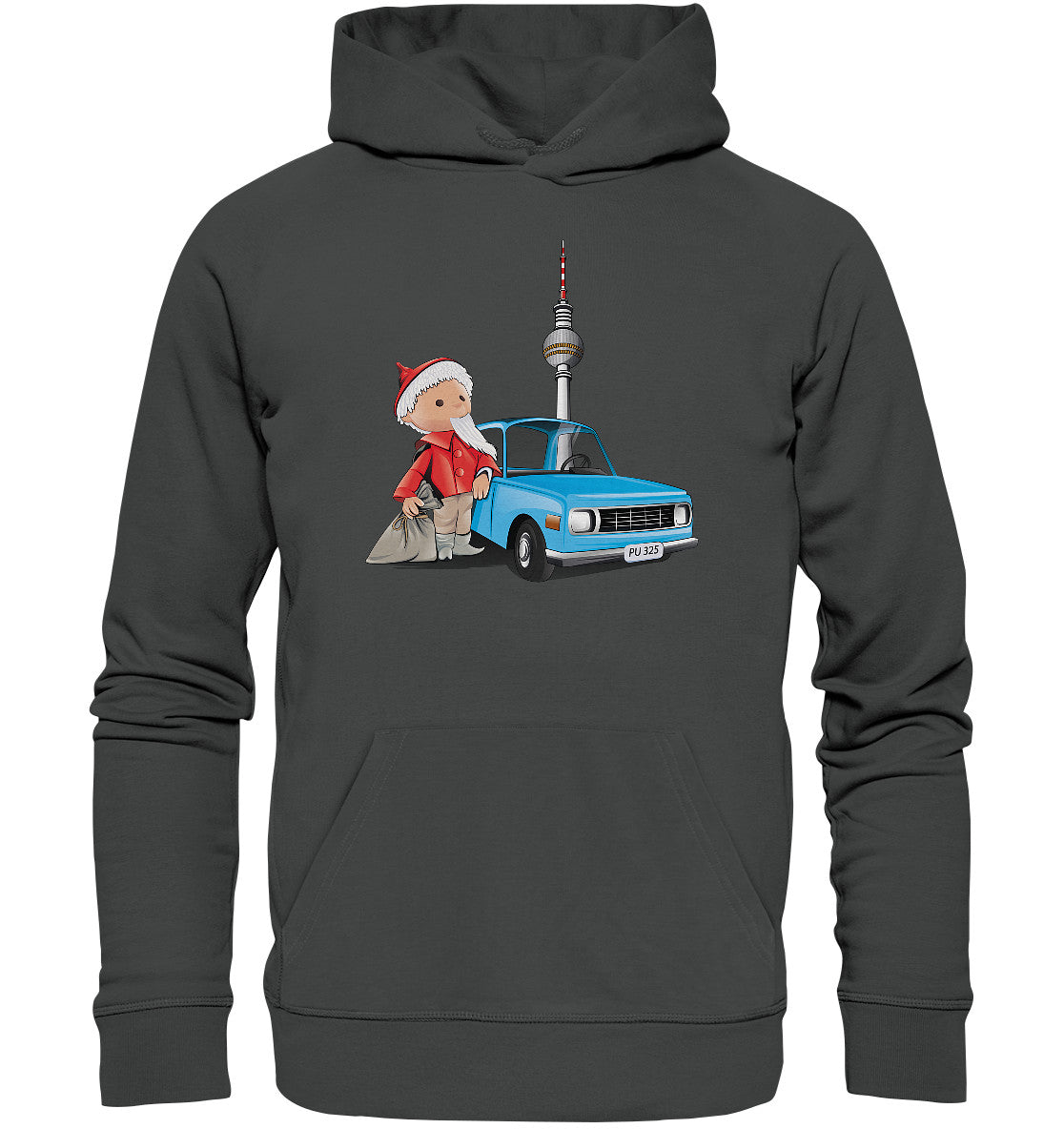 DDR Ostalgie Kapuze / Organic Hoodie Unisex • UNSER SANDMÄNNCHEN - MIT WARTBURG IN BERLIN (PU-325)