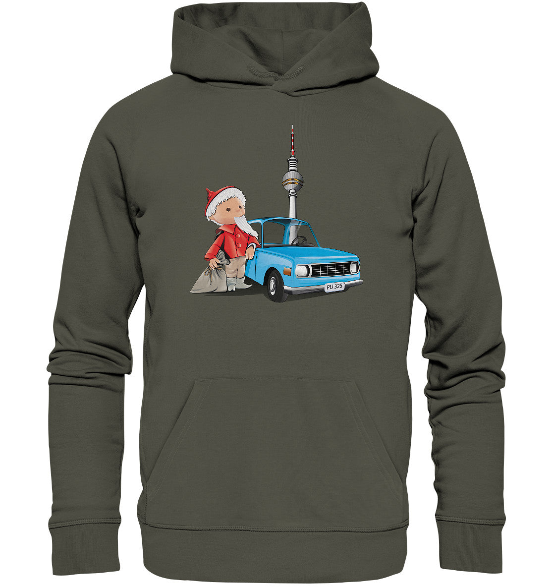 DDR Ostalgie Kapuze / Organic Hoodie Unisex • UNSER SANDMÄNNCHEN - MIT WARTBURG IN BERLIN (PU-325)