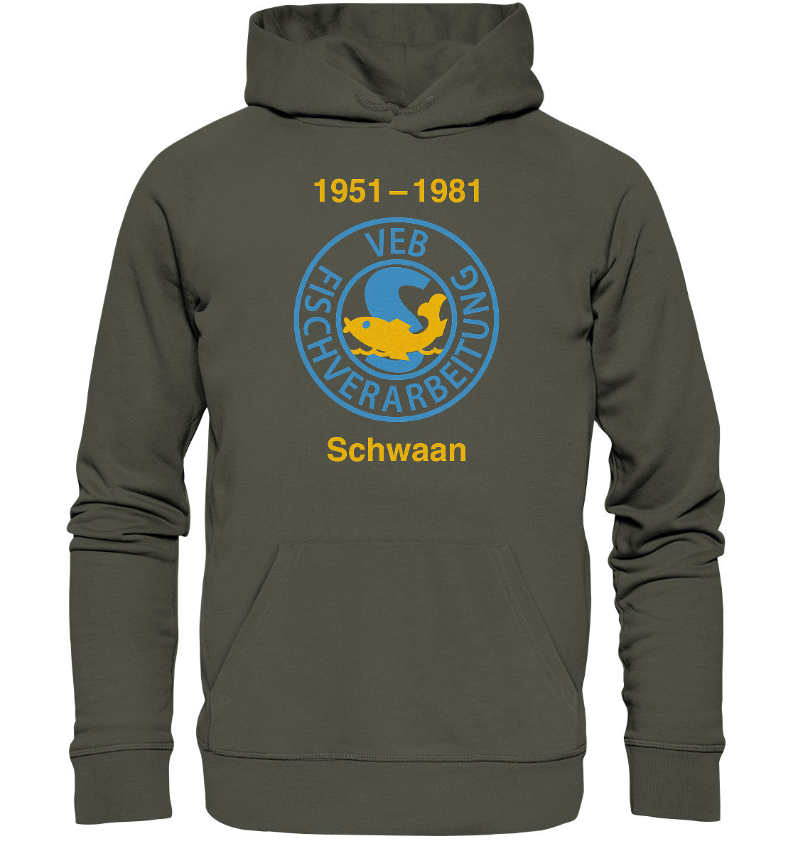 DDR Ostalgie Kapuze / Organic Hoodie Unisex • VEB FISCHVERARBEITUNG SCHWAAN