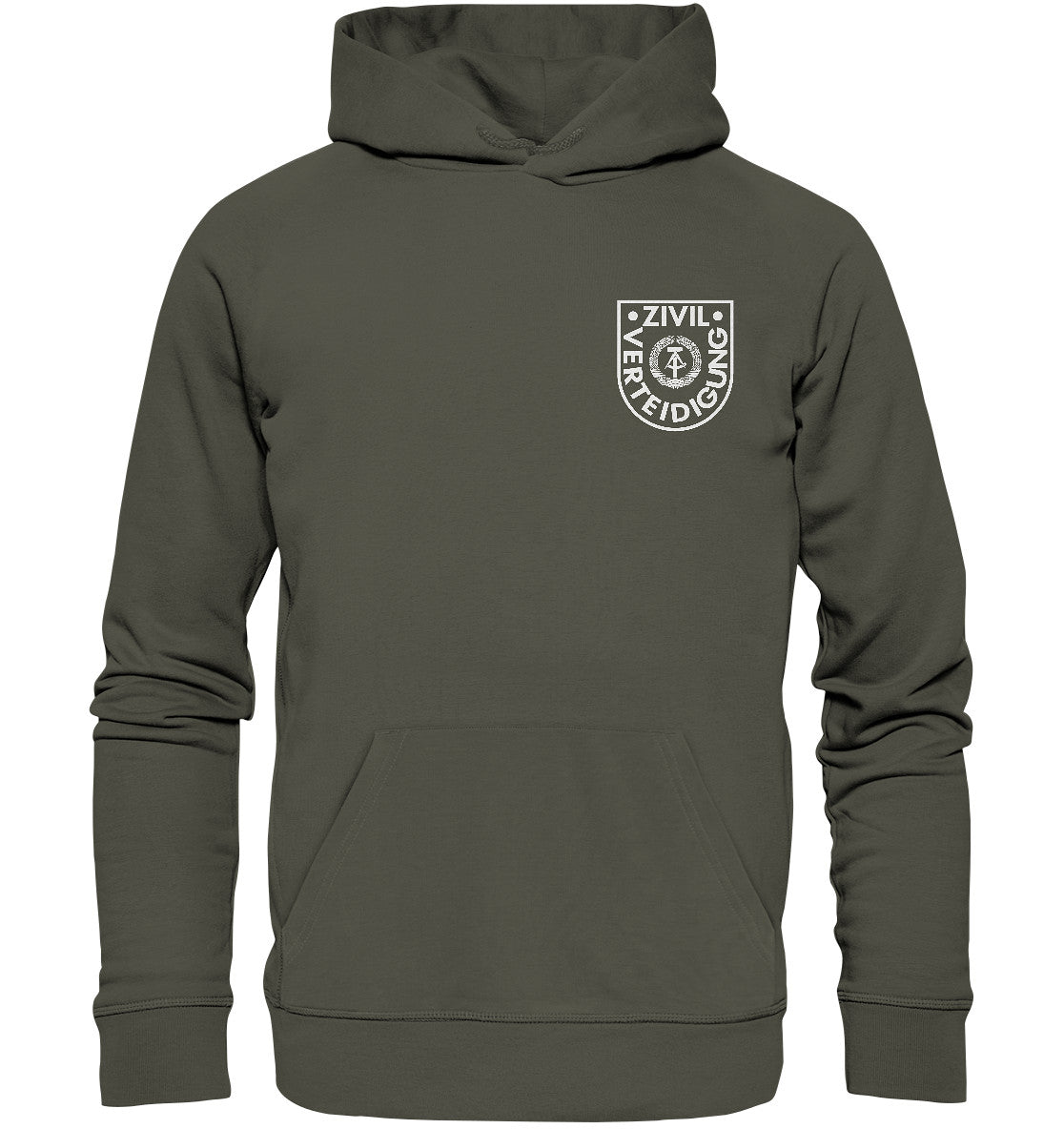 DDR Ostalgie Kapuze / Organic Hoodie Unisex • DDR ZIVILVERTEIDIGUNG - BRUSTBADGE