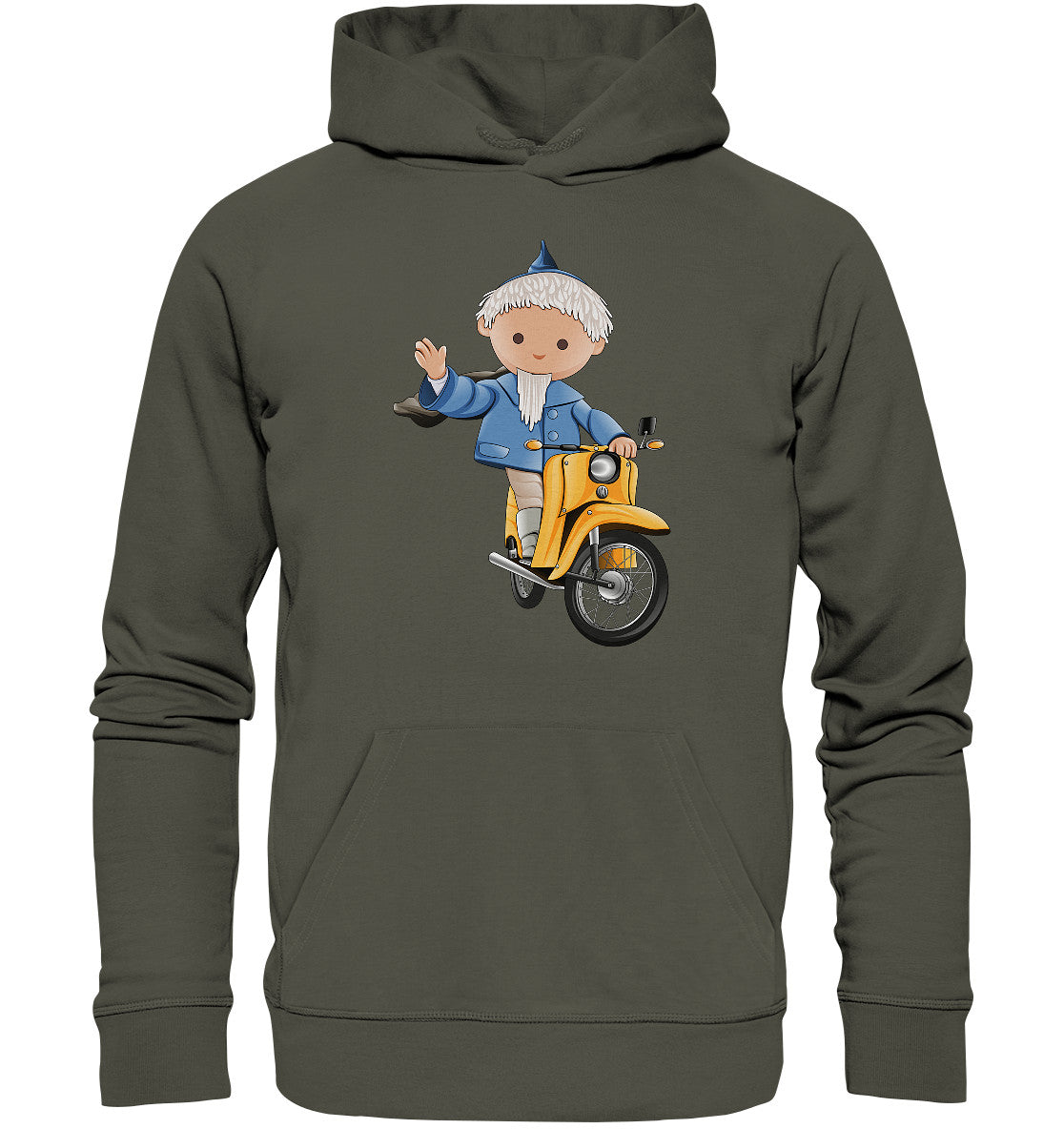 PREMIUM ORGANIC HOODIE UNISEX • UNSER SANDMÄNNCHEN - AUF DER SCHWALBE - BLAU (PU-137, 1973)