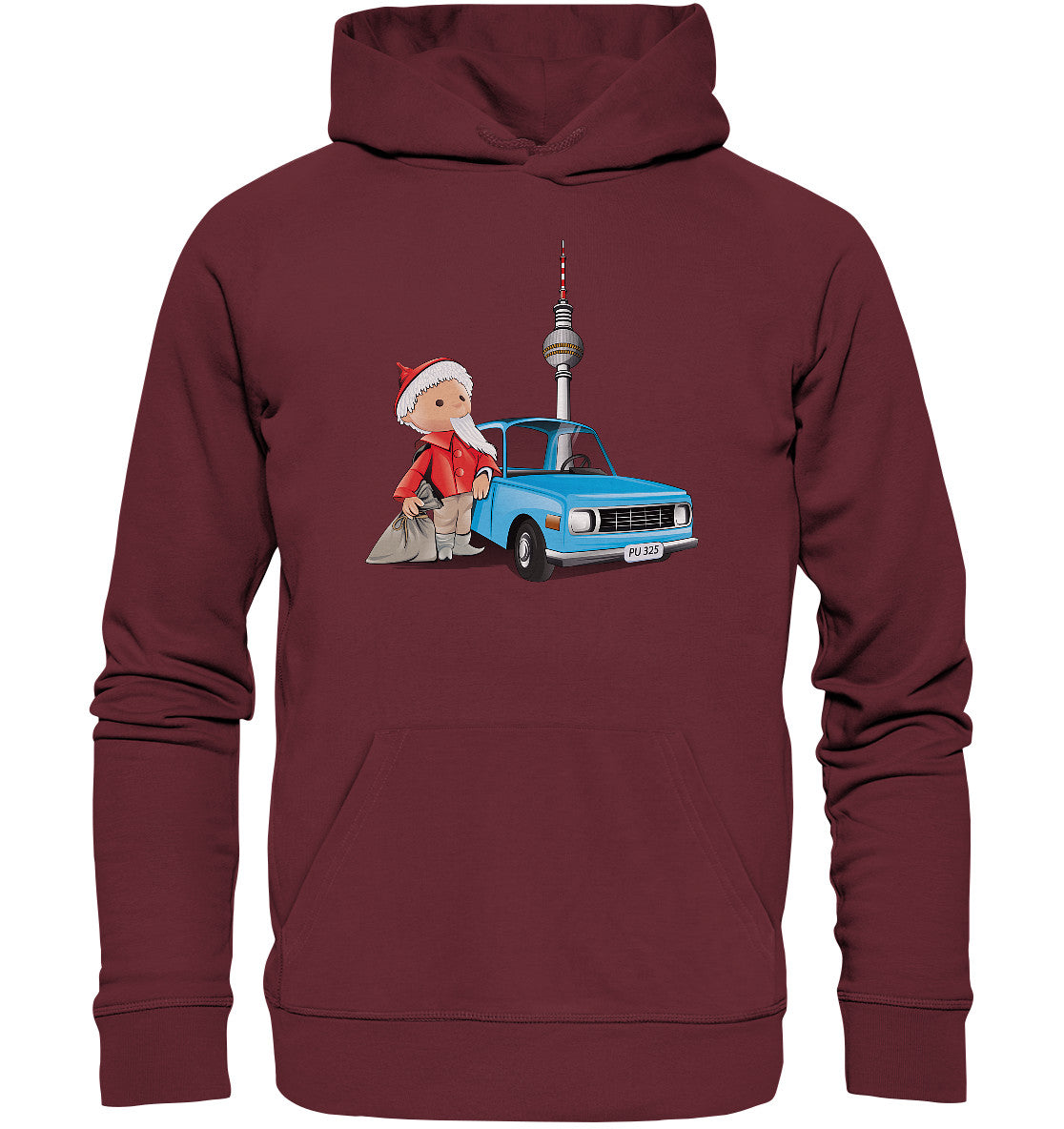 DDR Ostalgie Kapuze / Organic Hoodie Unisex • UNSER SANDMÄNNCHEN - MIT WARTBURG IN BERLIN (PU-325)