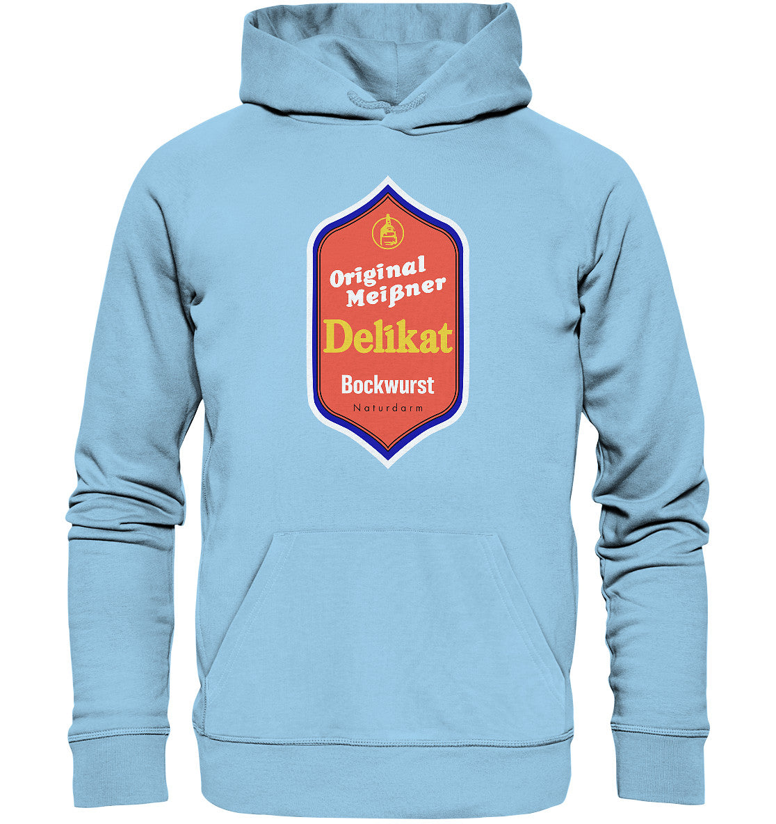 DDR Ostalgie Kapuze / Organic Hoodie Unisex • MEISSNER DELIKAT BOCKWURST