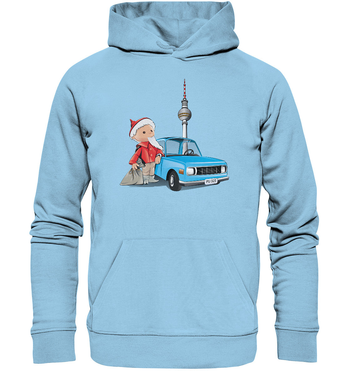DDR Ostalgie Kapuze / Organic Hoodie Unisex • UNSER SANDMÄNNCHEN - MIT WARTBURG IN BERLIN (PU-325)
