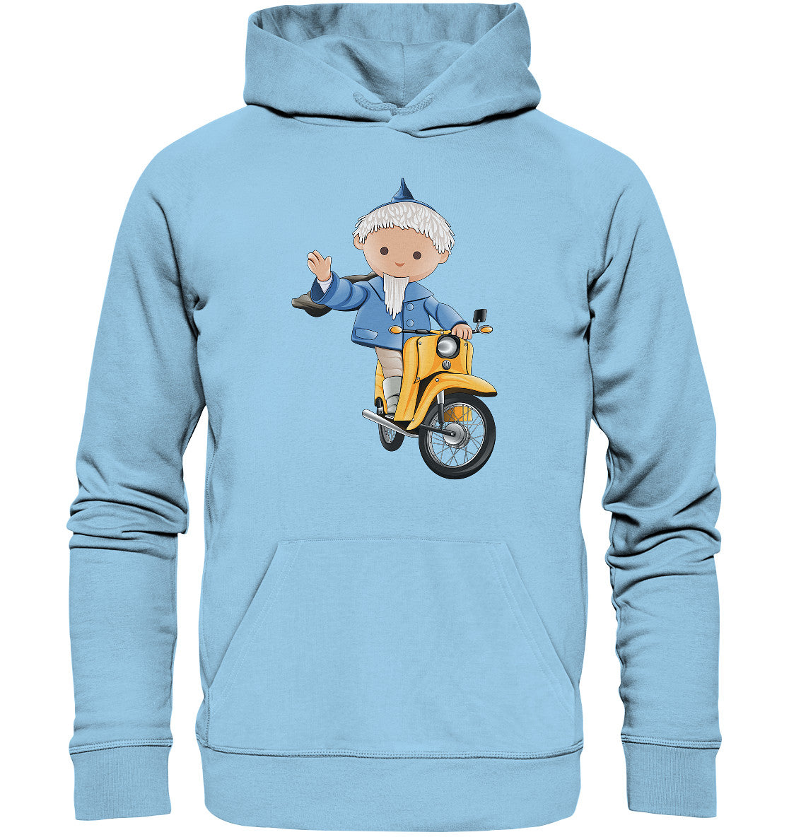 PREMIUM ORGANIC HOODIE UNISEX • UNSER SANDMÄNNCHEN - AUF DER SCHWALBE - BLAU (PU-137, 1973)