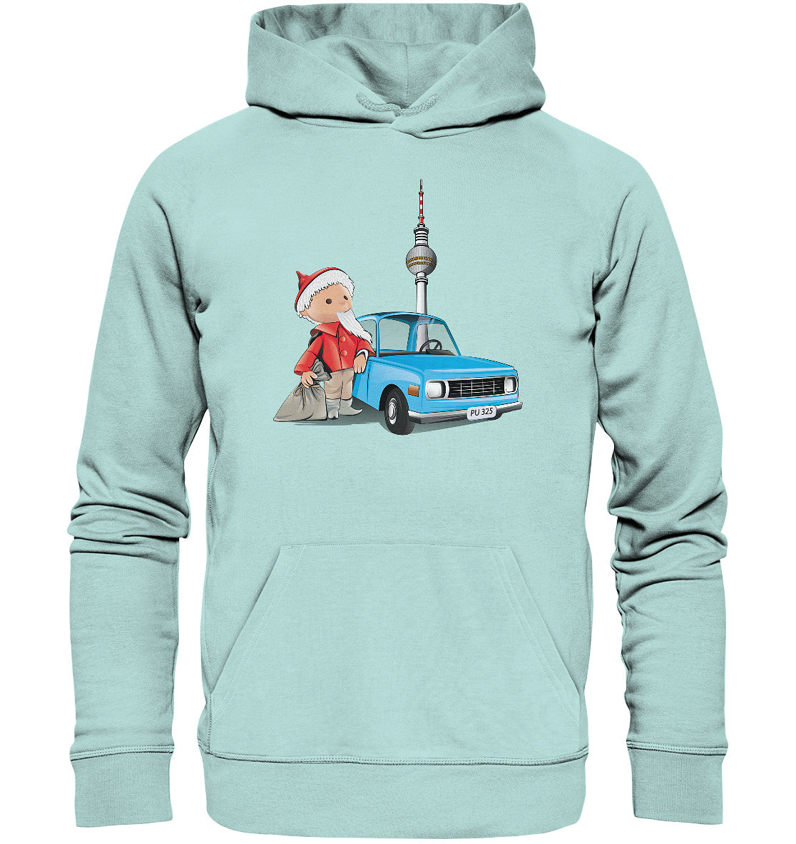 DDR Ostalgie Kapuze / Organic Hoodie Unisex • UNSER SANDMÄNNCHEN - MIT WARTBURG IN BERLIN (PU-325)