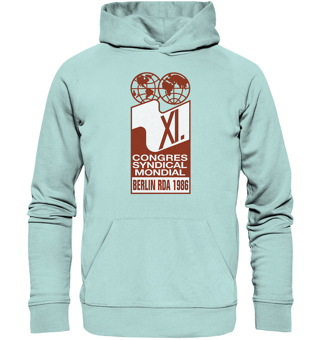 DDR Ostalgie Kapuze / Organic Hoodie Unisex • KONGRESS DES WELTGEWERKSCHAFTSBUNDES 1986