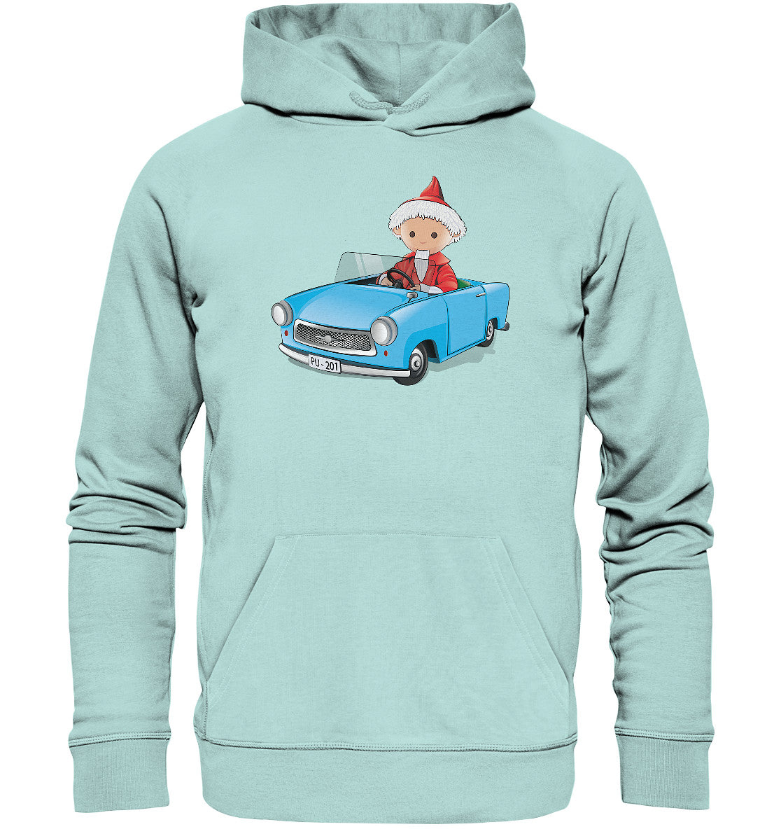 DDR Ostalgie Kapuze / Organic Hoodie Unisex • UNSER SANDMÄNNCHEN - TRABI-CRUISER (PU-201)
