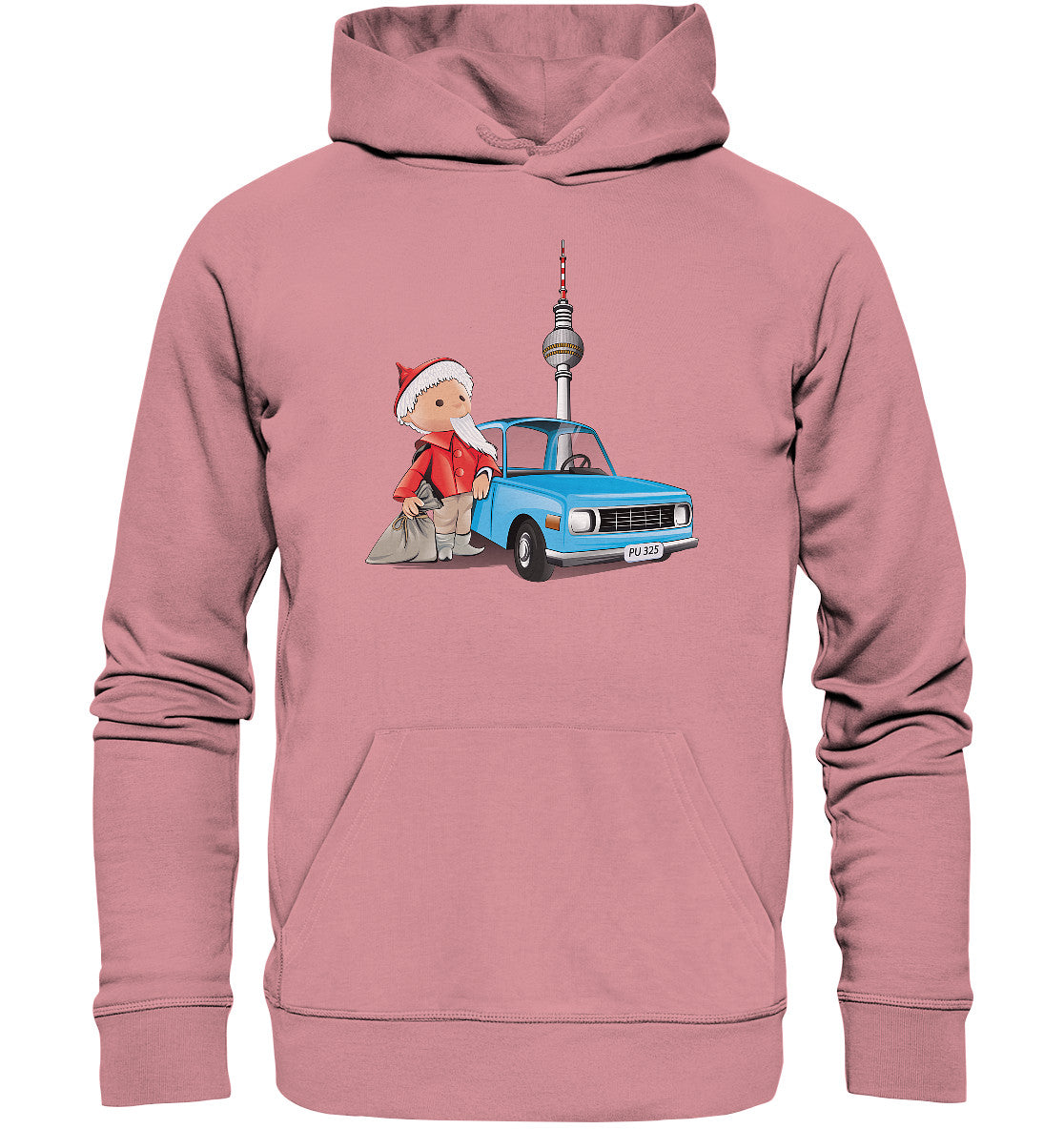 DDR Ostalgie Kapuze / Organic Hoodie Unisex • UNSER SANDMÄNNCHEN - MIT WARTBURG IN BERLIN (PU-325)