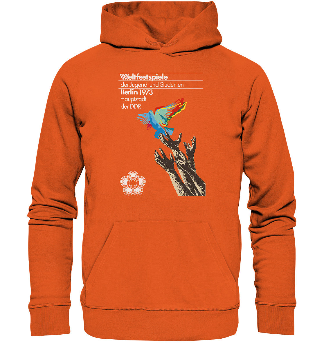 DDR Ostalgie Kapuze / Organic Hoodie Unisex • WELTFESTSPIELE BERLIN, DDR 1973 - FRIEDENSTAUBE