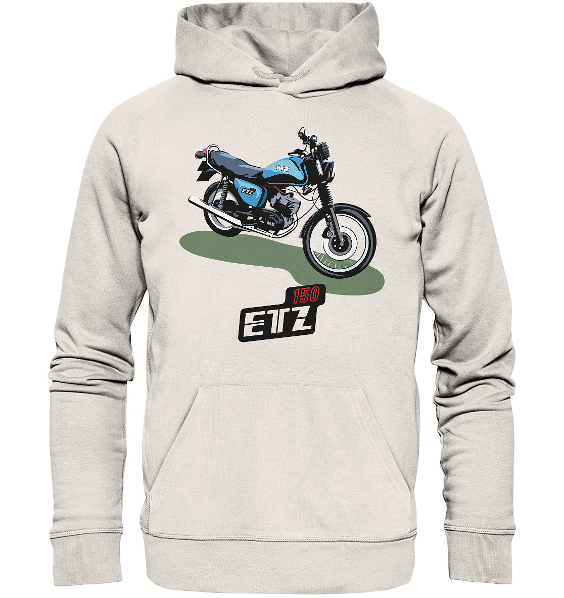 DDR Ostalgie Kapuze / Organic Hoodie Unisex • MZ ETZ 150 BLAU (ORIGINAL DDR-PLAKAT)
