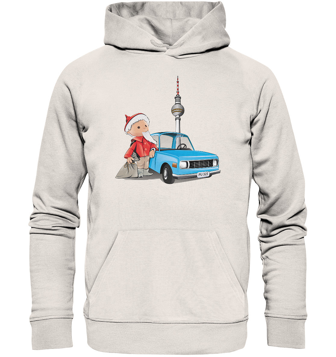 DDR Ostalgie Kapuze / Organic Hoodie Unisex • UNSER SANDMÄNNCHEN - MIT WARTBURG IN BERLIN (PU-325)