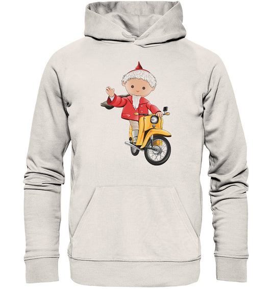 DDR Ostalgie Kapuze / Organic Hoodie Unisex • UNSER SANDMÄNNCHEN - AUF DER SCHWALBE - ROT (PU-137, 1973)