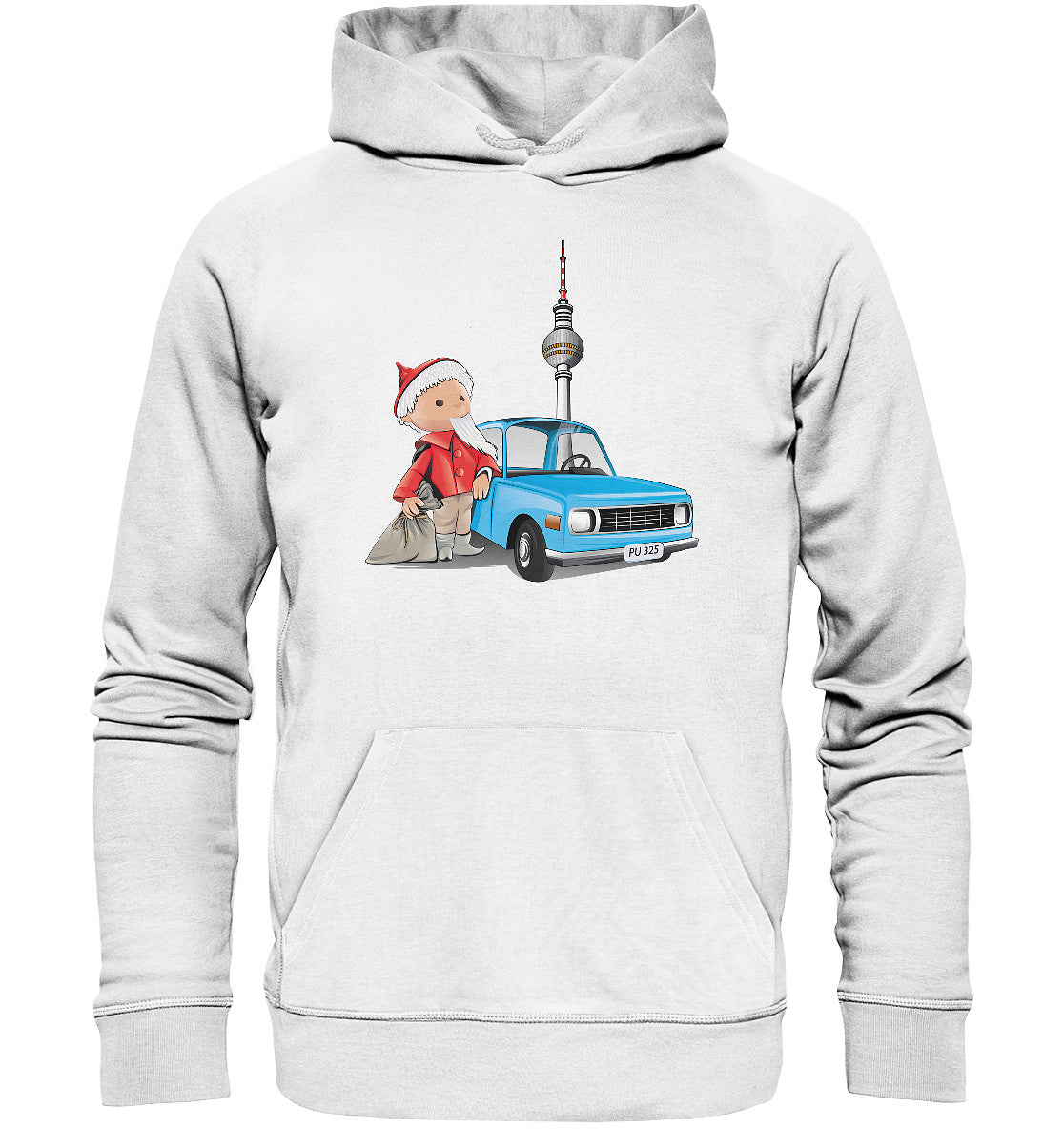 DDR Ostalgie Kapuze / Organic Hoodie Unisex • UNSER SANDMÄNNCHEN - MIT WARTBURG IN BERLIN (PU-325)