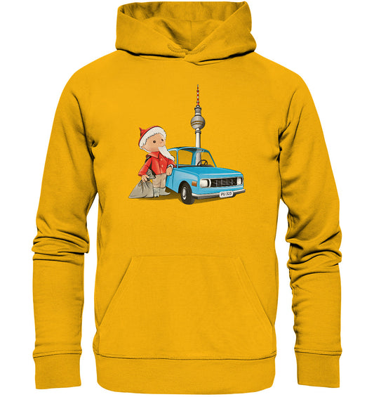 DDR Ostalgie Kapuze / Organic Hoodie Unisex • UNSER SANDMÄNNCHEN - MIT WARTBURG IN BERLIN (PU-325)