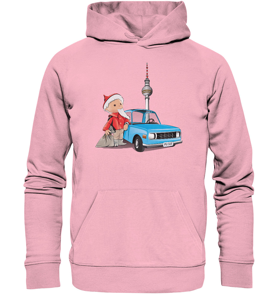 DDR Ostalgie Kapuze / Organic Hoodie Unisex • UNSER SANDMÄNNCHEN - MIT WARTBURG IN BERLIN (PU-325)
