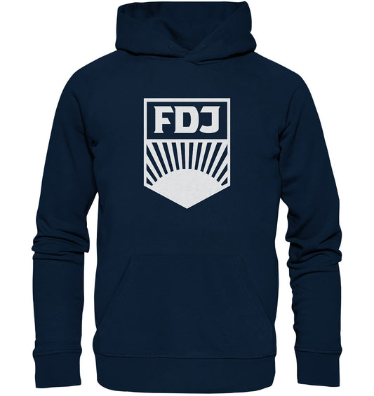 DDR Ostalgie Kapuze / Organic Hoodie Unisex • FDJ FREIE DEUTSCHE JUGEND - WEISS