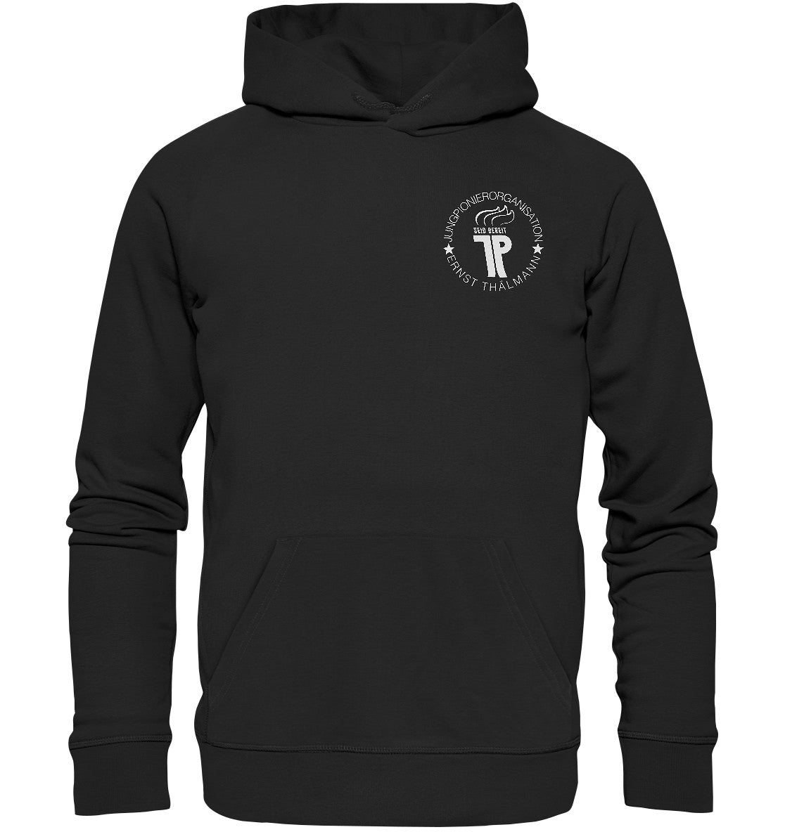 DDR Ostalgie Kapuze / Organic Hoodie Unisex • JUNGE PIONIERE - BRUST BADGE dunkel
