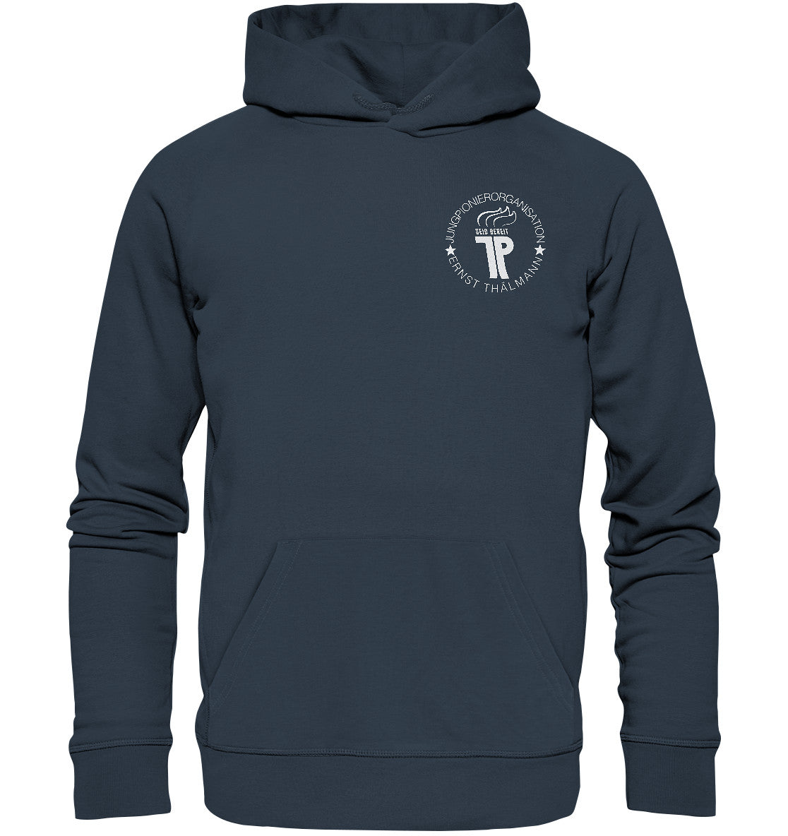DDR Ostalgie Kapuze / Organic Hoodie Unisex • JUNGE PIONIERE - BRUST BADGE dunkel