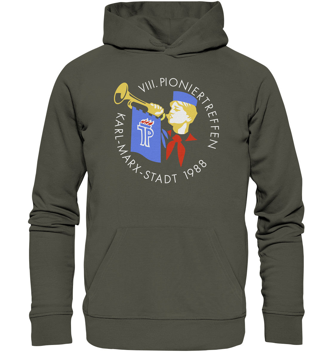 DDR Ostalgie Kapuze / Organic Hoodie Unisex • PIONIERTREFFEN KARL MARX STADT - DUNKEL