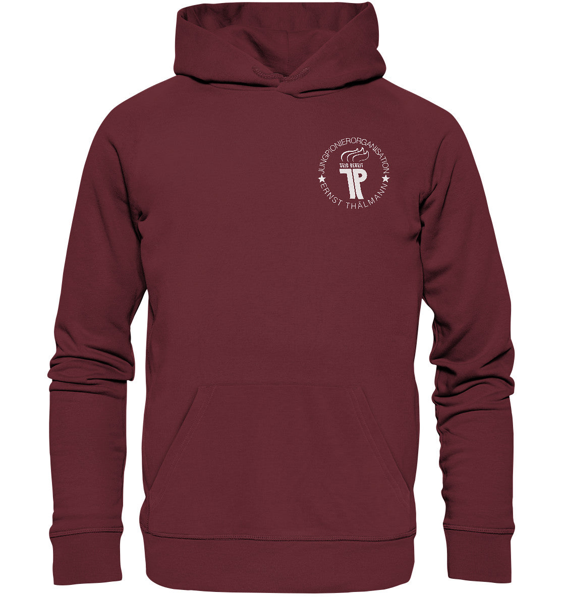 DDR Ostalgie Kapuze / Organic Hoodie Unisex • JUNGE PIONIERE - BRUST BADGE dunkel