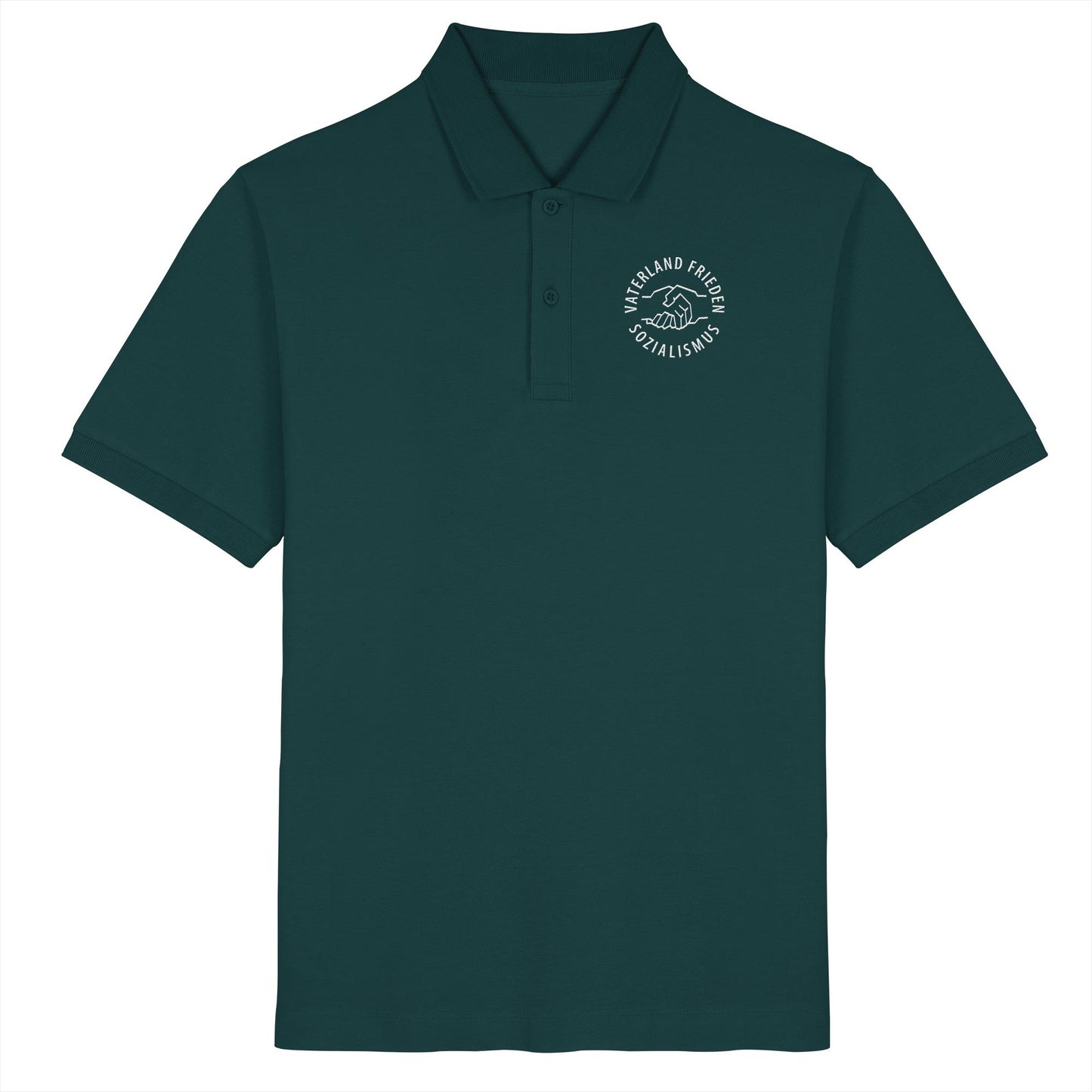 ORGANIC POLOSHIRT BESTICKT • VATERLAND FRIEDEN SOZIALISMUS (DDR LOGO)