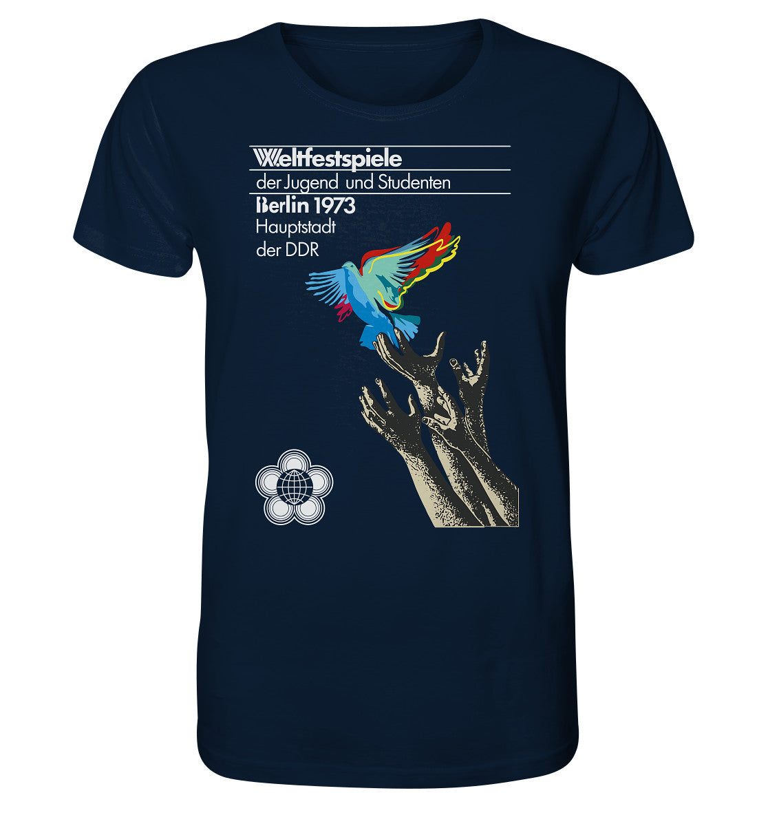 ORGANIC BIO SHIRT UNISEX • WELTFESTSPIELE BERLIN, DDR 1973 - FRIEDENSTAUBE
