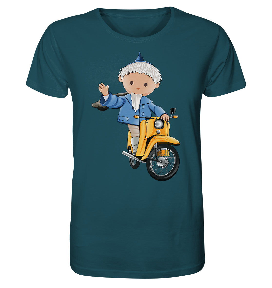 ORGANIC BIO SHIRT UNISEX • UNSER SANDMÄNNCHEN - AUF DER SCHWALBE - BLAU (PU-137, 1973)