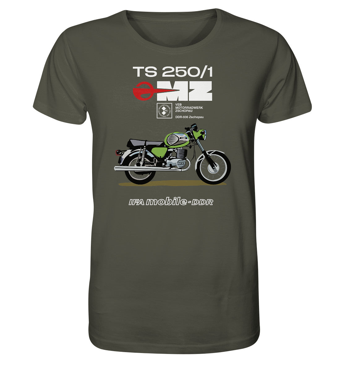 ORGANIC BIO SHIRT UNISEX • MZ TS 250 GRÜN (ORIGINAL DDR-PLAKAT)