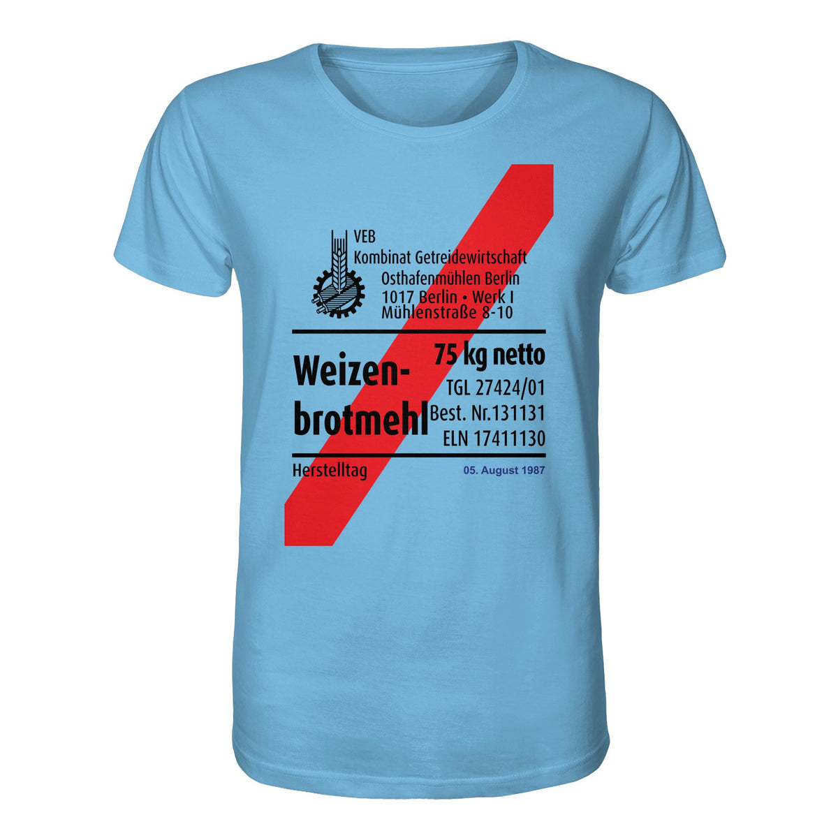 DDR Ostalgie Bio-Shirt Unisex • WEIZENMEHL - VEB KOMBINAT GETREIDEWIRTSCHAFT (ORIGINAL-VERPACKUNG)