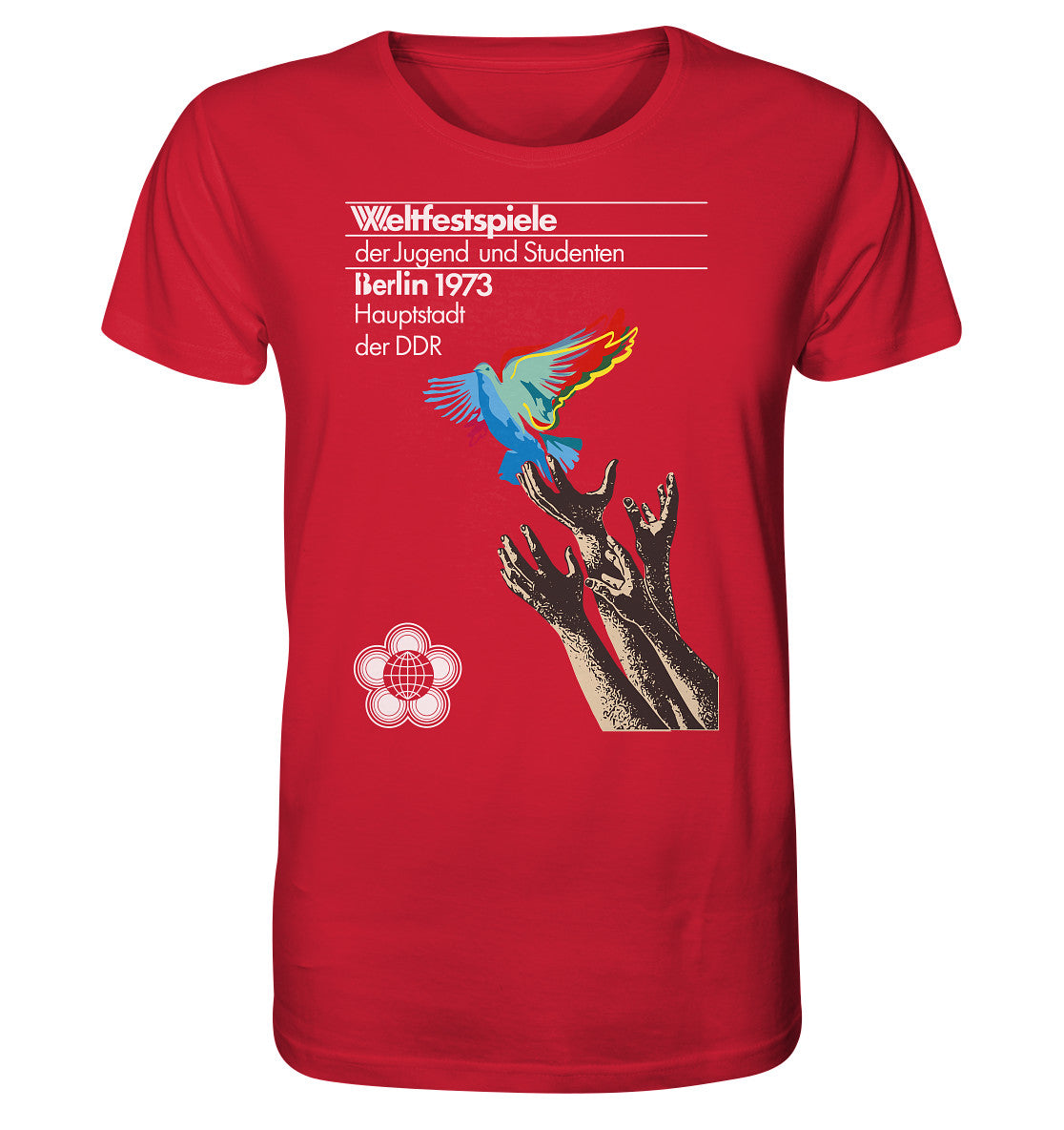 ORGANIC BIO SHIRT UNISEX • WELTFESTSPIELE BERLIN, DDR 1973 - FRIEDENSTAUBE