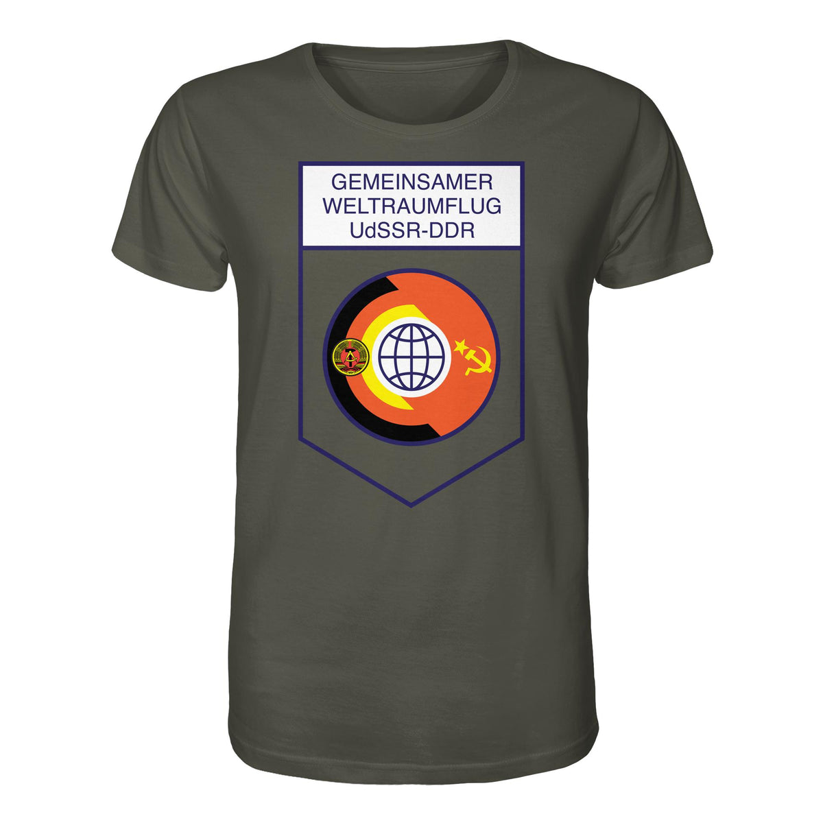 DDR Ostalgie Bio-Shirt Unisex • GEMEINSAMER WELTRAUMFLUG UDSSR-DDR (ORIGINAL WIMPEL)