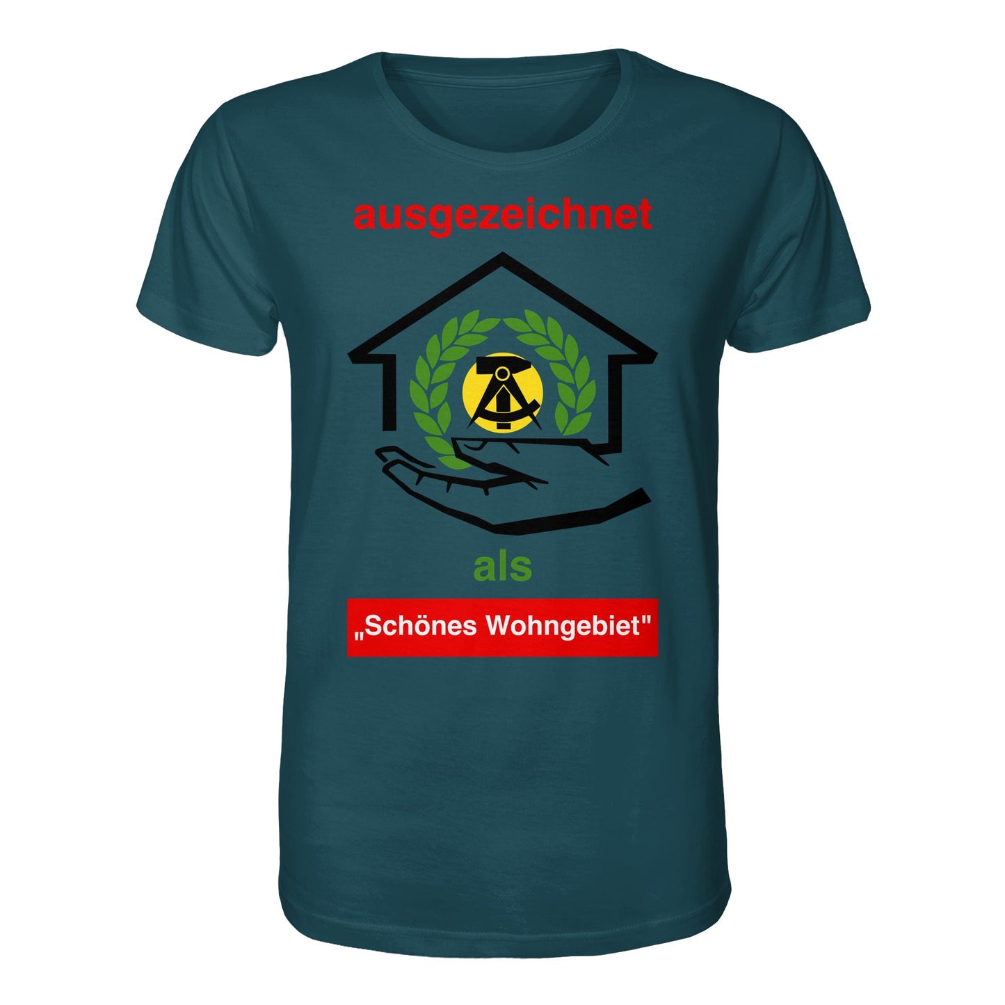DDR Ostalgie Bio-Shirt Unisex • AUSZEICHNUNG SCHÖNES WOHNGEBIET (ORIGINAL SCHILD)