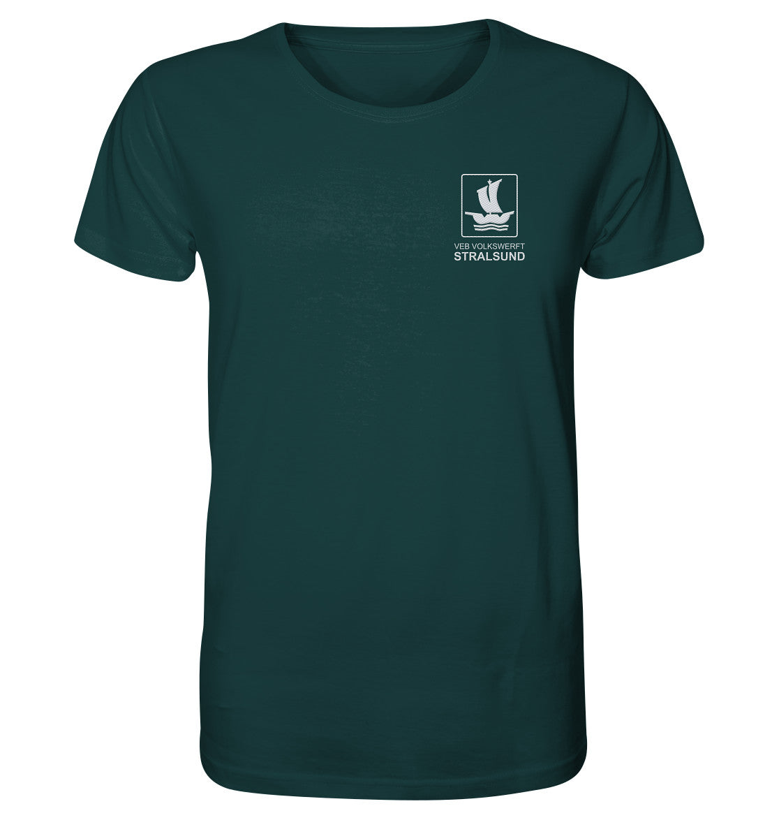 DDR Ostalgie Bio-Shirt bestickt • VEB VOLKSWERFT STRALSUND