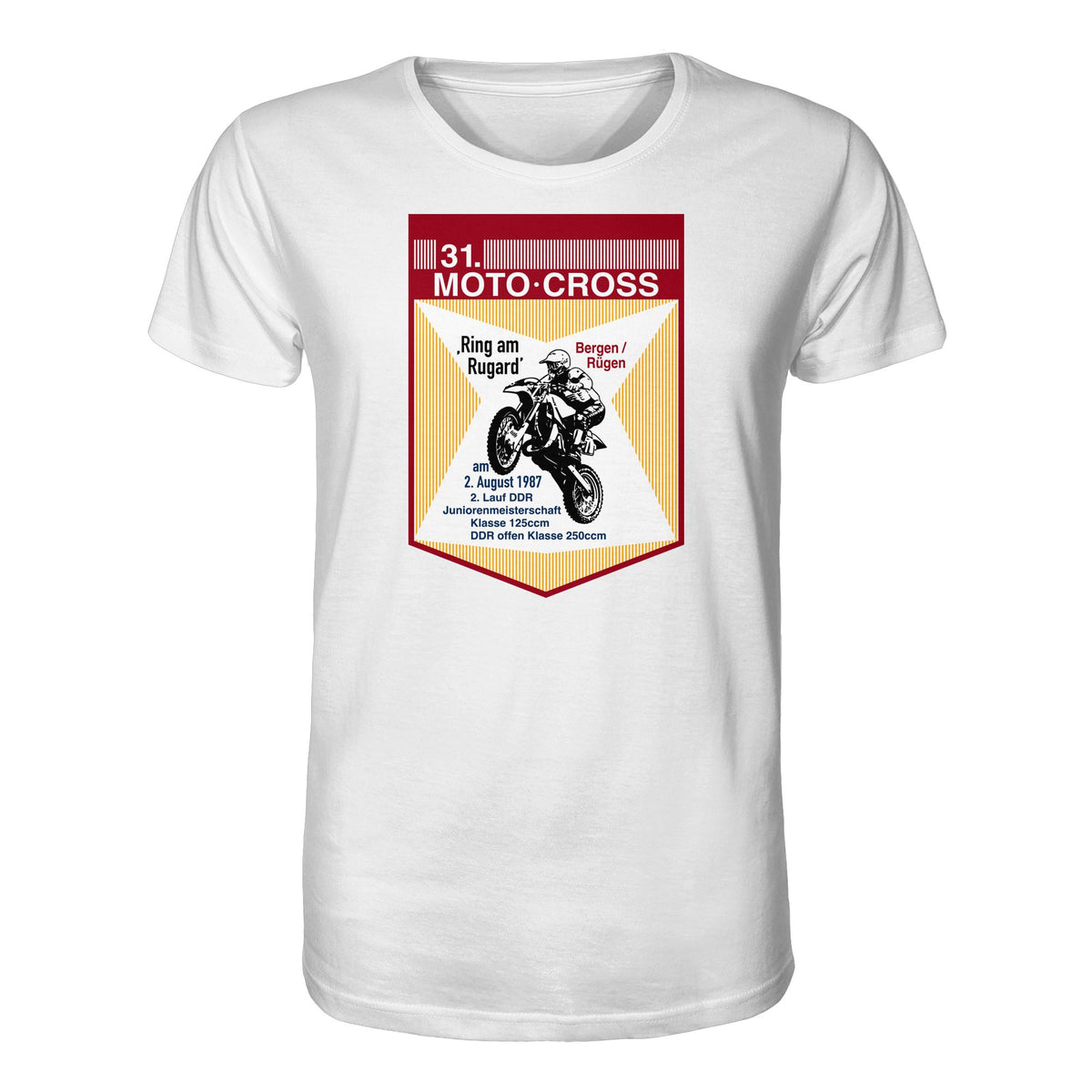 DDR Ostalgie Bio-Shirt Unisex • 31. MOTO-CROSS DDR-MEISTERSCHAFT - 1987 BERGEN RÜGEN (ORIGINALWIMPEL)