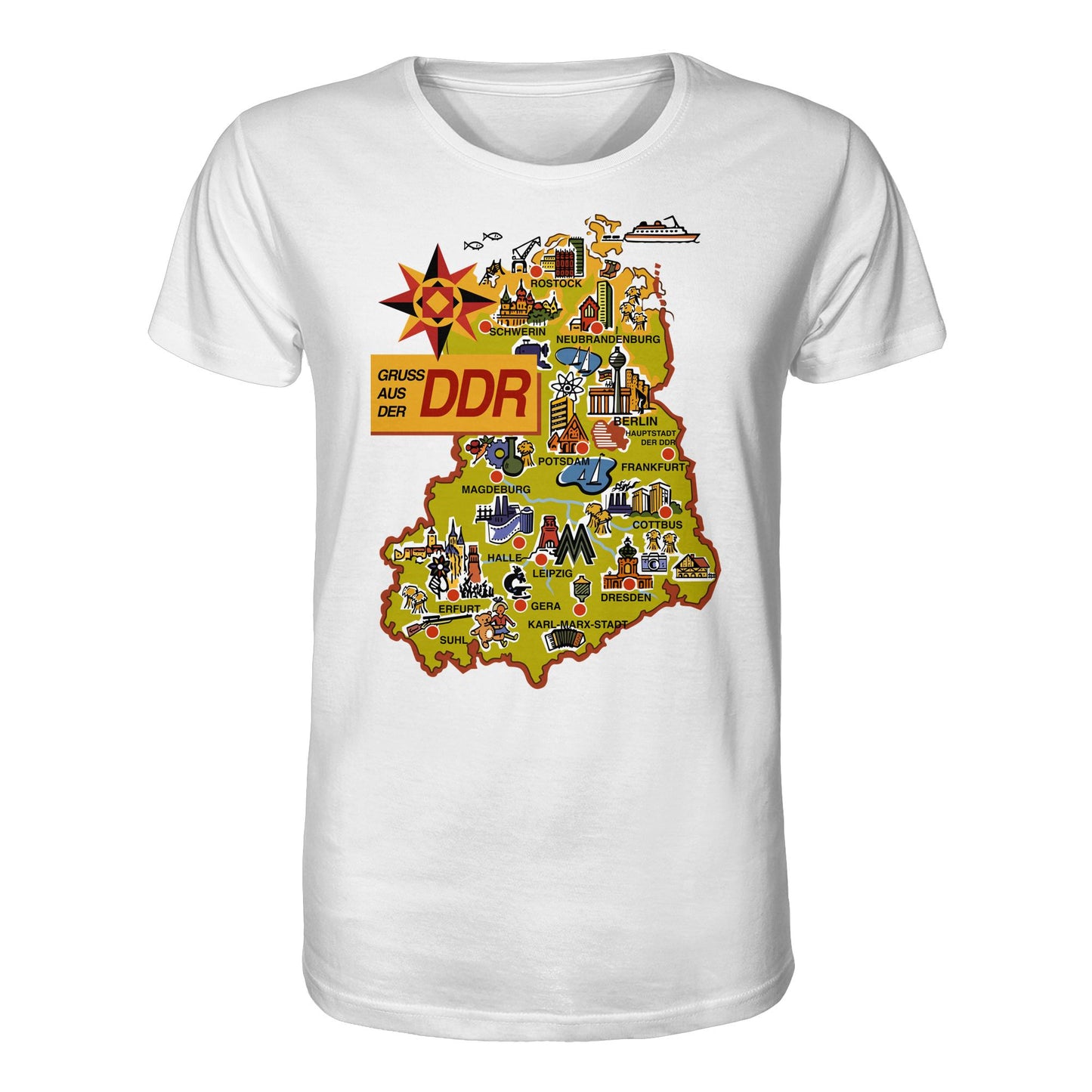 DDR Ostalgie Bio-Shirt Unisex • GRUSS AUS DER DDR (ORIGINAL POSTKARTE)