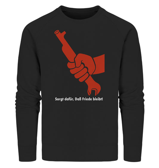 PREMIUM ORGANIC SWEATER UNISEX • SORGT DAFÜR, DASS FRIEDE BLEIBT - DDR-PLAKAT 1982