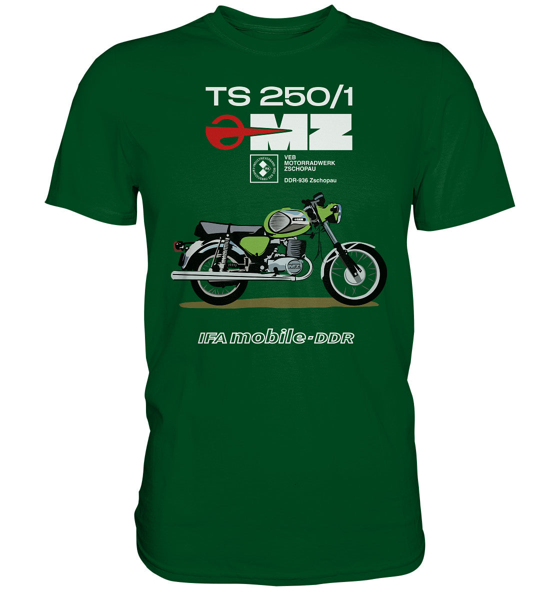 DDR Ostalgie Shirt Unisex • MZ TS 250 GRÜN (ORIGINAL DDR-PLAKAT)