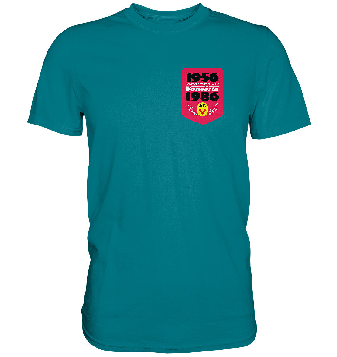 DDR Ostalgie Shirt Unisex • ARMEESPORTVEREINIGUNG VORWÄRTS 1956-1986, BRUST BADGE