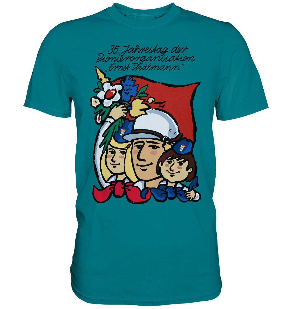 DDR Ostalgie Shirt Unisex • 35 JAHRE PIONIERORGANISATION ERNST THÄLMANN (ORIGINAL DDR-PLAKAT)