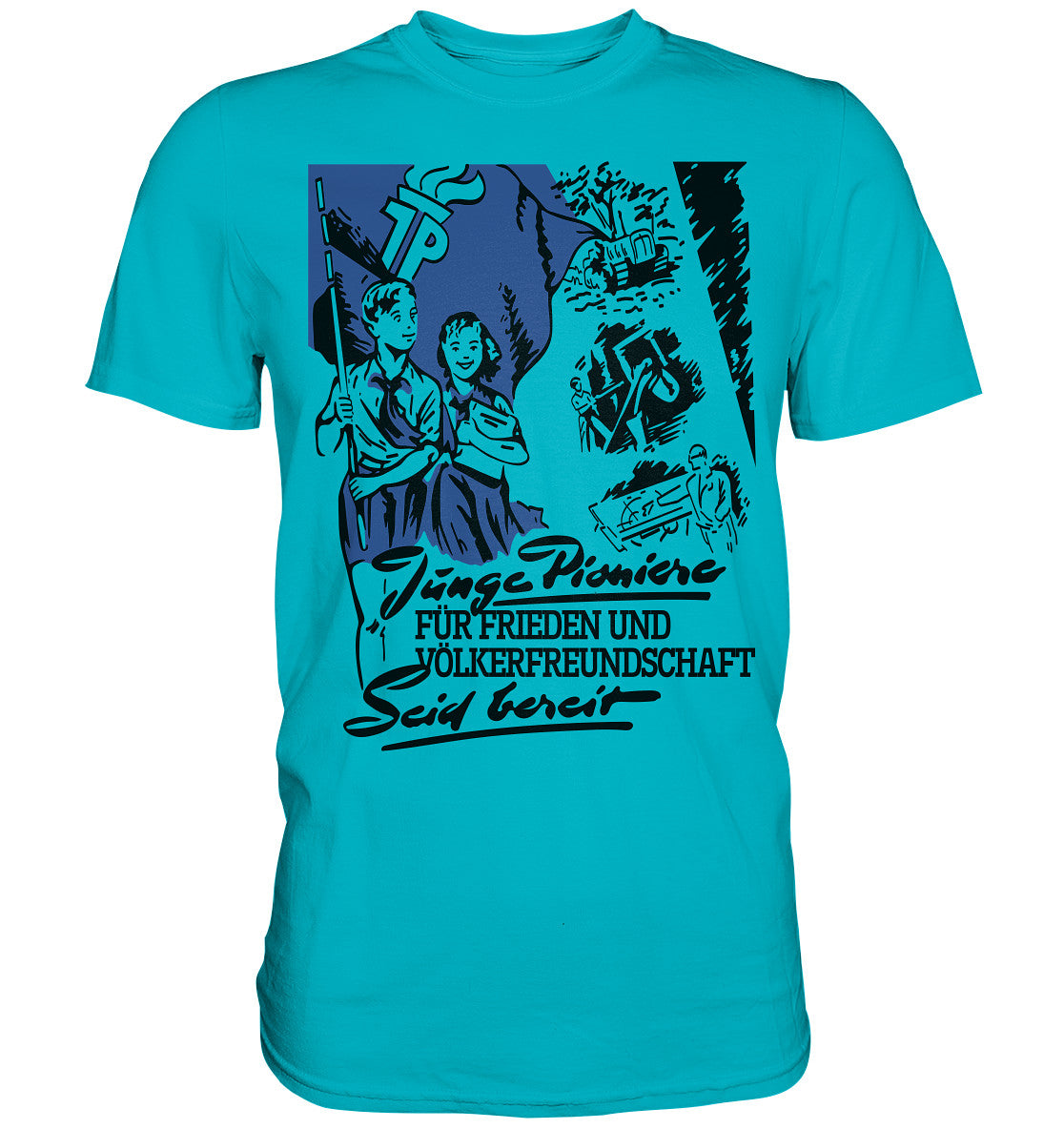 DDR Ostalgie Shirt Unisex • JUNGE PIONIERE FÜR FRIEDEN UND VÖLKERFREUNDSCHAFT - SEID BEREIT