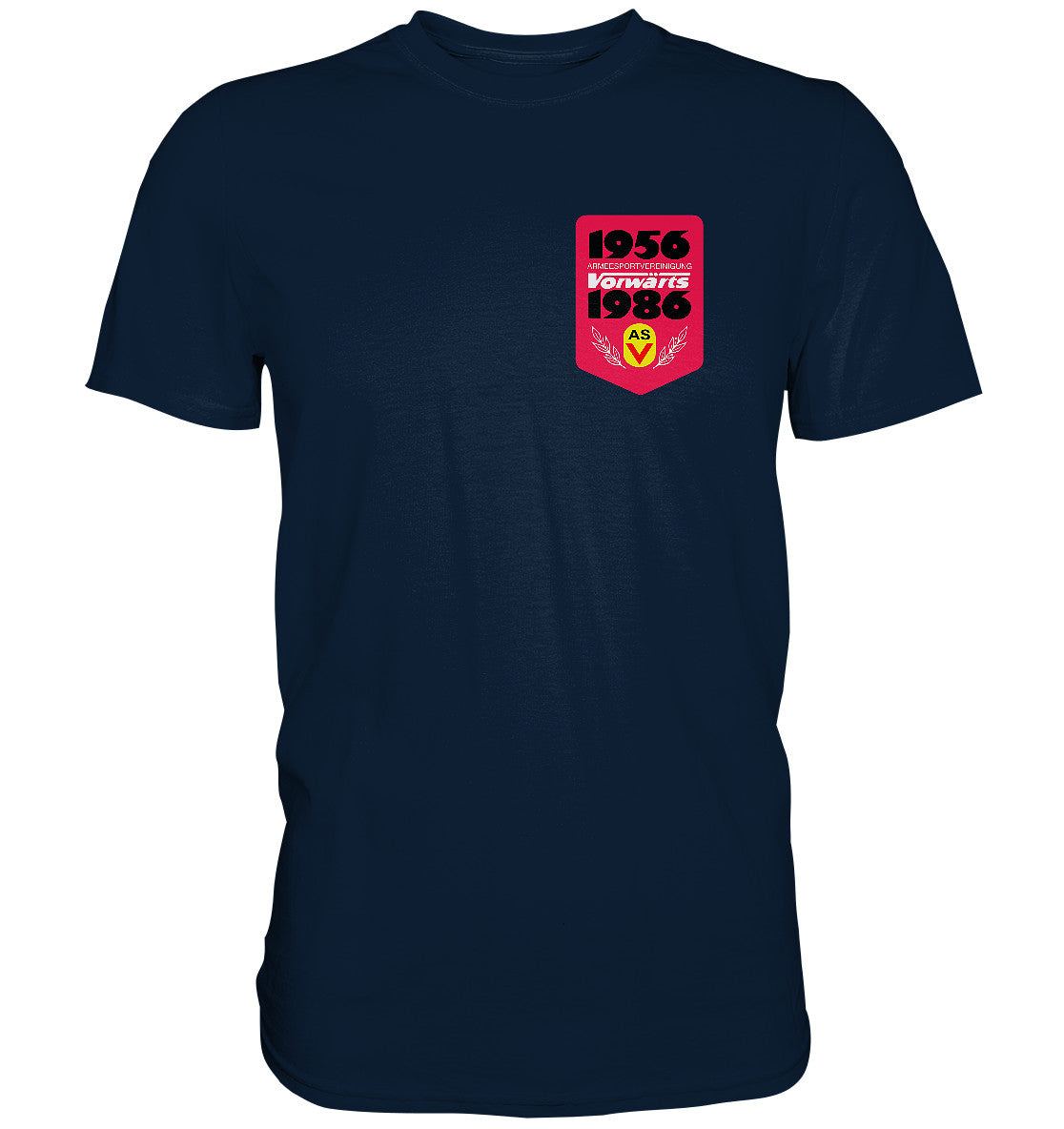 DDR Ostalgie Shirt Unisex • ARMEESPORTVEREINIGUNG VORWÄRTS 1956-1986, BRUST BADGE