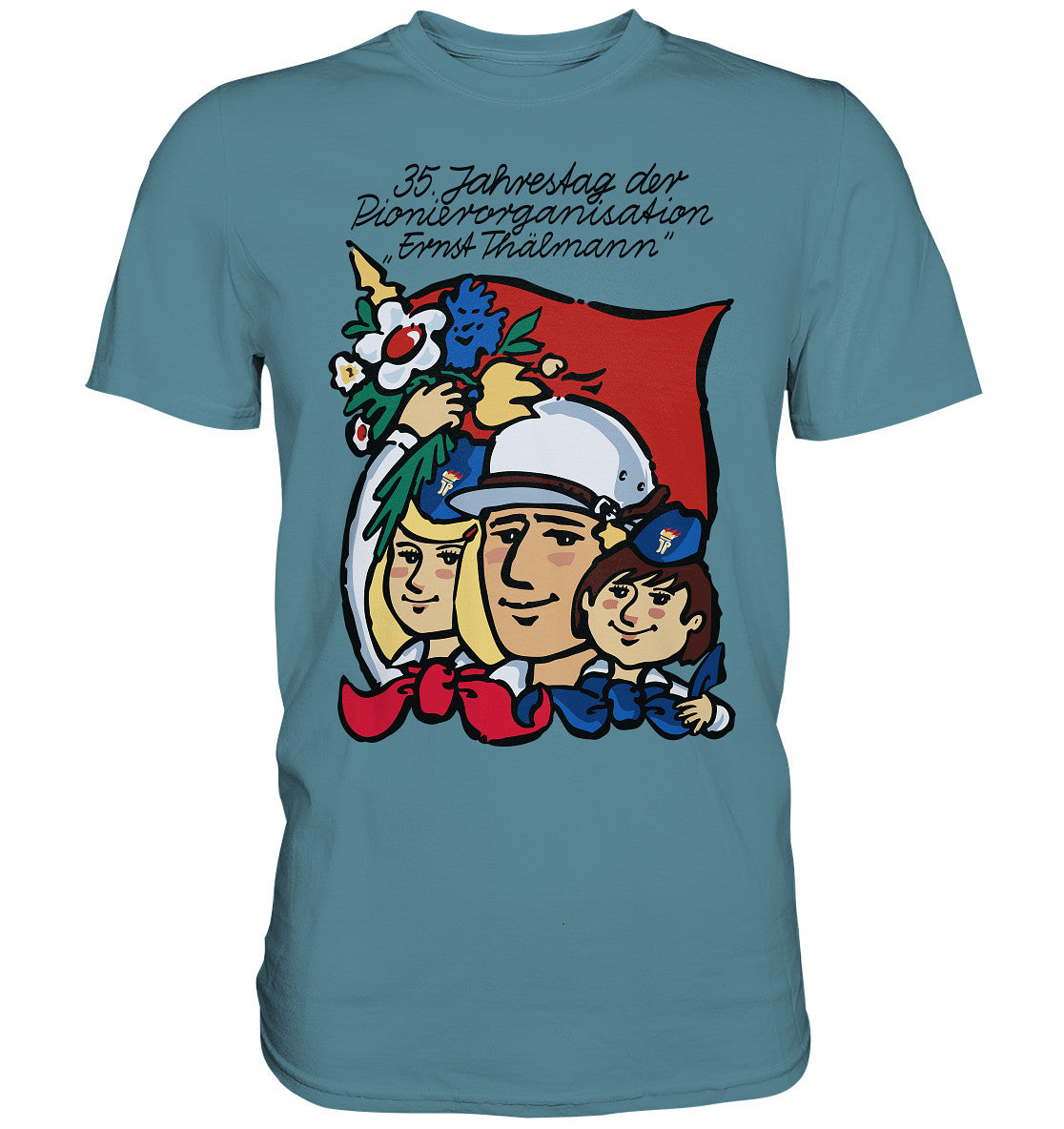 DDR Ostalgie Shirt Unisex • 35 JAHRE PIONIERORGANISATION ERNST THÄLMANN (ORIGINAL DDR-PLAKAT)