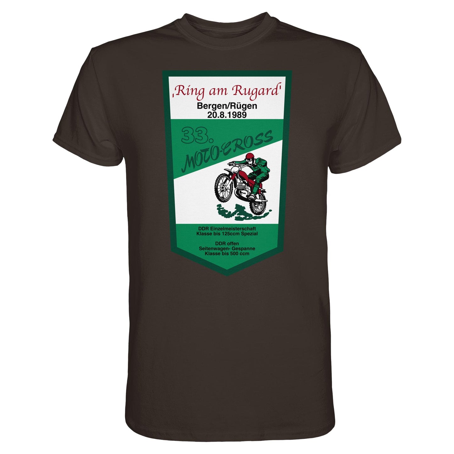 DDR Ostalgie Shirt Unisex • RING AM RUGARD, RÜGEN 33. MOTO-CROSS-RENNEN 1989 (ORIGINAL-WIMPEL)