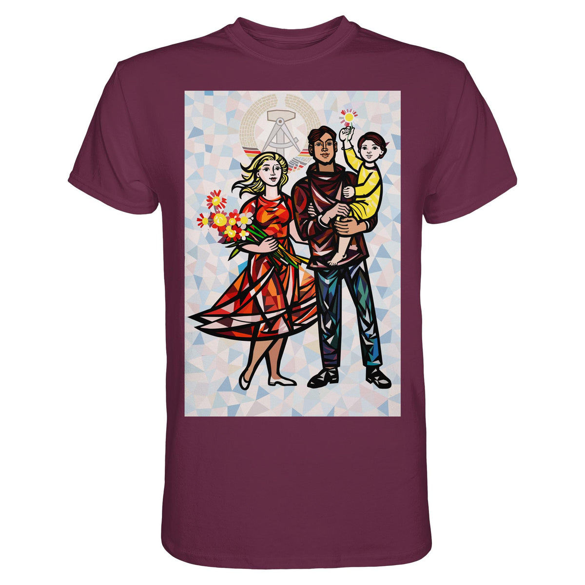 DDR Ostalgie Shirt Unisex • WALTER WOMACKA - UNSERE FAMILIE mit Hintergrund (STAATSRATSGEBÄUDE, Aus der Geschichte der Deutschen Arbeiterbewegung, 1964)