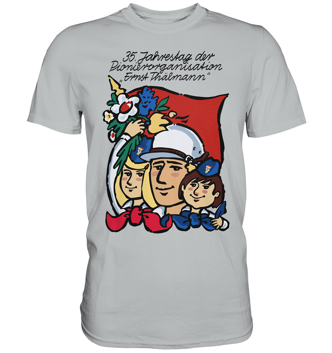 DDR Ostalgie Shirt Unisex • 35 JAHRE PIONIERORGANISATION ERNST THÄLMANN (ORIGINAL DDR-PLAKAT)