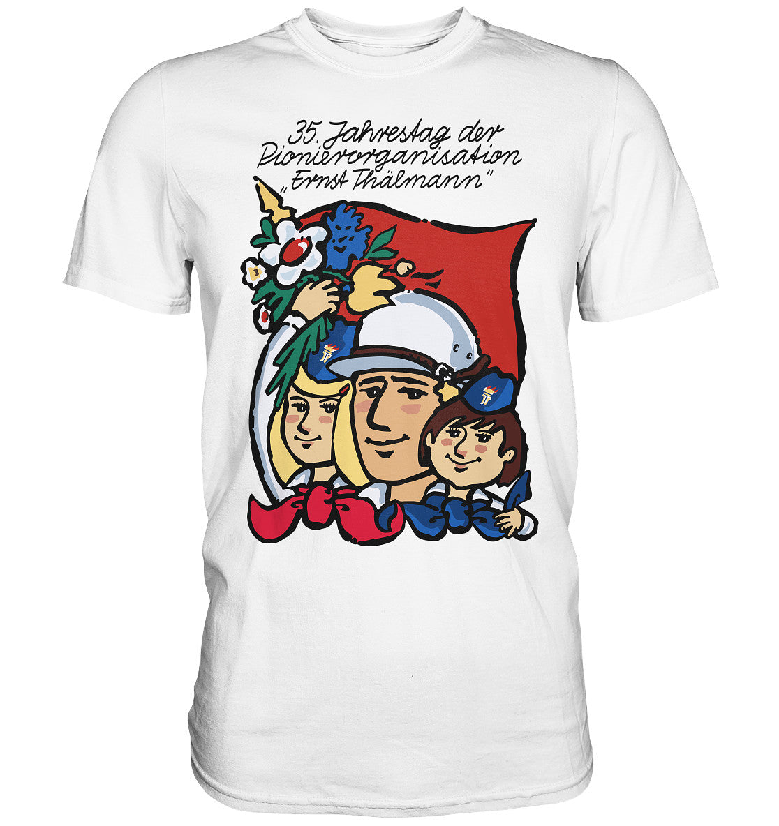 DDR Ostalgie Shirt Unisex • 35 JAHRE PIONIERORGANISATION ERNST THÄLMANN (ORIGINAL DDR-PLAKAT)