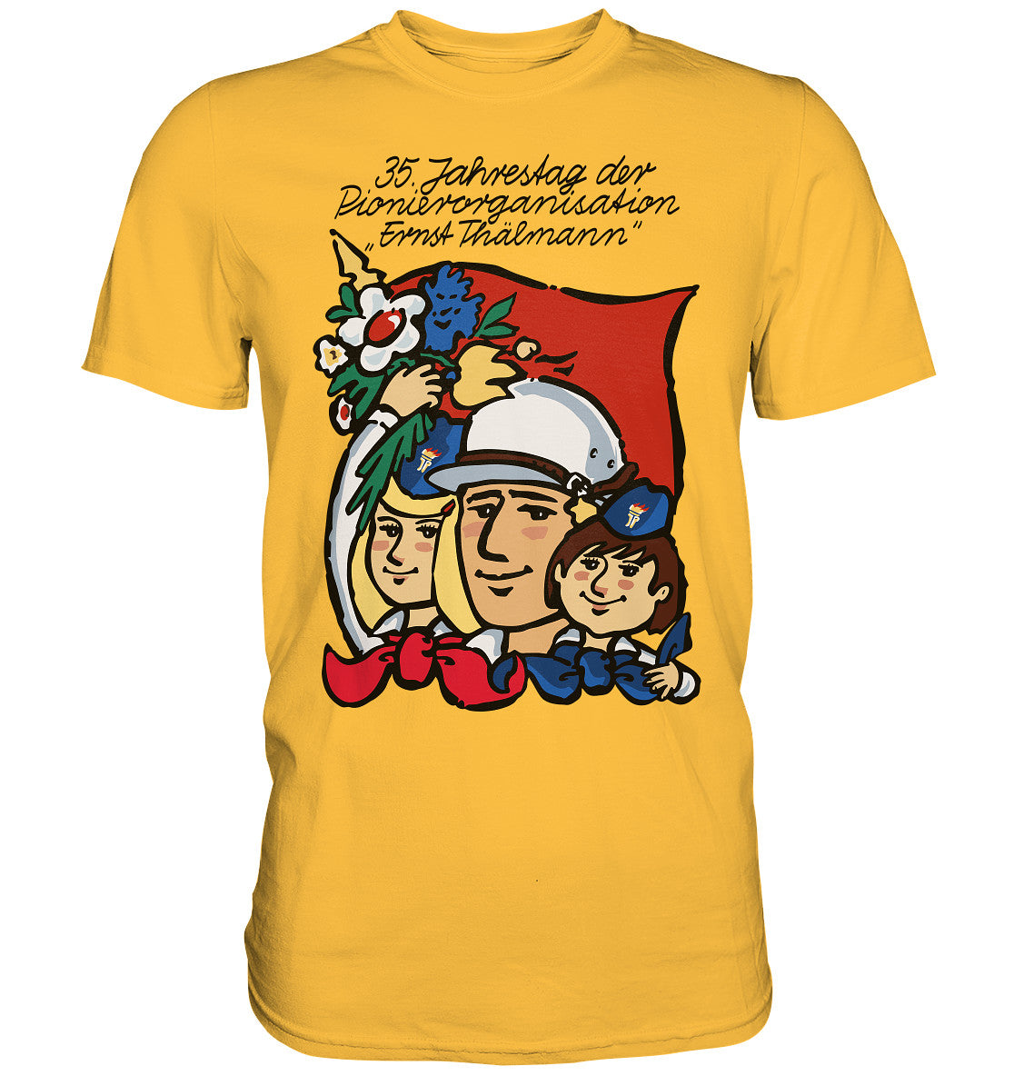 DDR Ostalgie Shirt Unisex • 35 JAHRE PIONIERORGANISATION ERNST THÄLMANN (ORIGINAL DDR-PLAKAT)