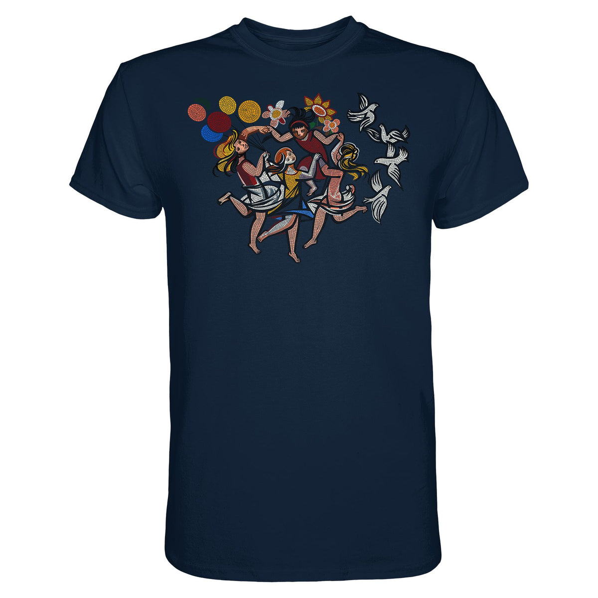 DDR Ostalgie Shirt Unisex • WALTER WOMACKA - TANZENDE MÄDCHEN MIT FRIEDENSTAUBEN (MOSAIK HAUS DES LEHRERS, 1964)