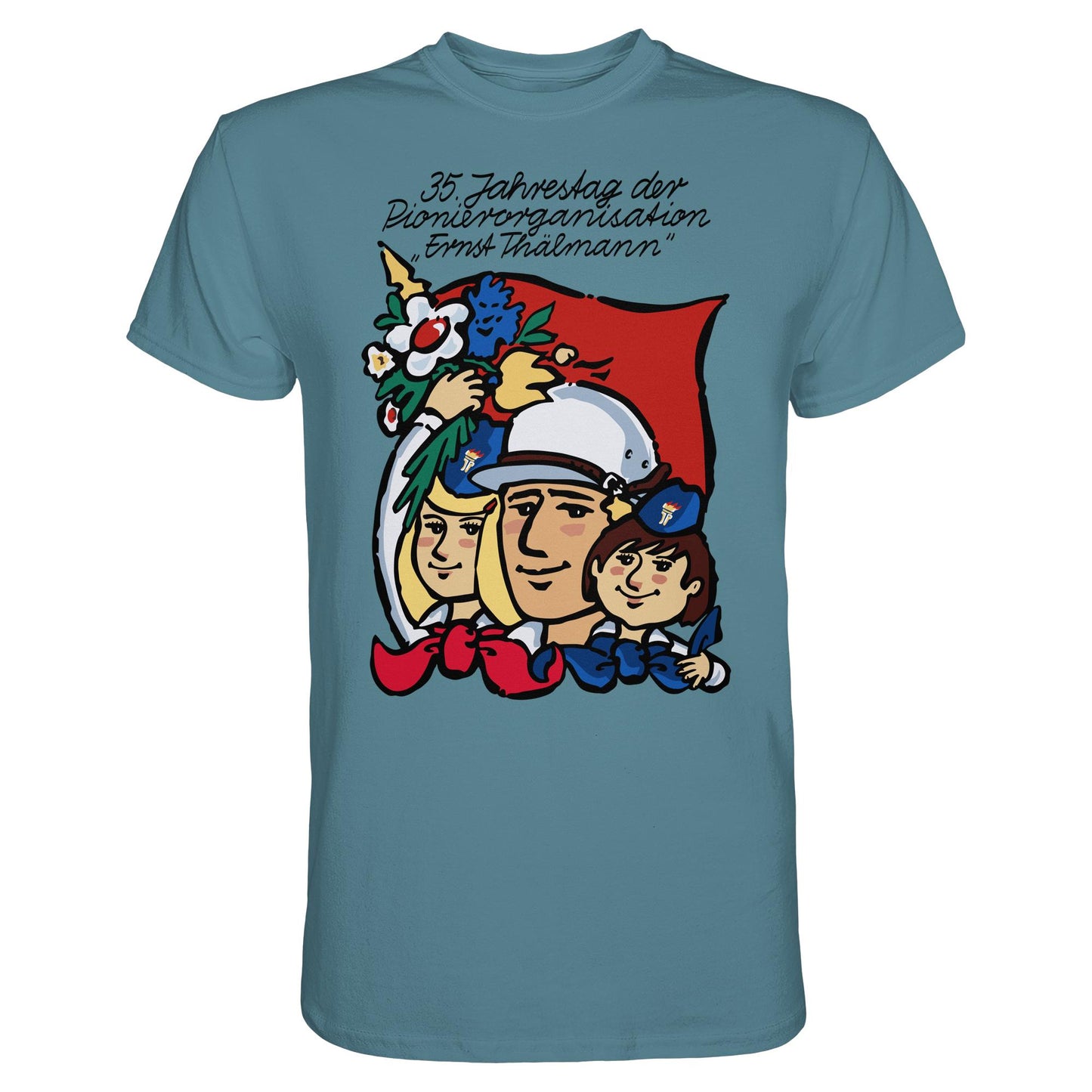 DDR Ostalgie Shirt Unisex • 35 JAHRE PIONIERORGANISATION ERNST THÄLMANN (ORIGINAL DDR-PLAKAT)